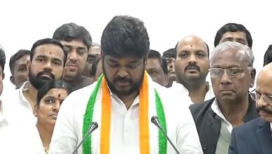 V Naveen Yadav takes oath as Jubilee Hills MLA