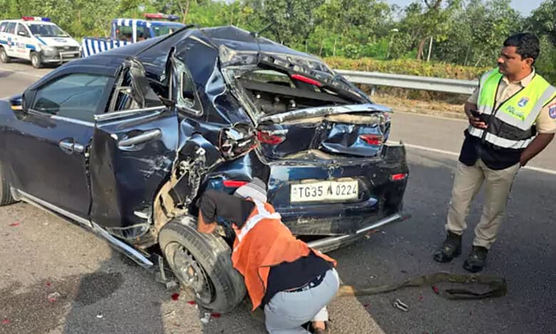 Shamshabad police inspect the accident site