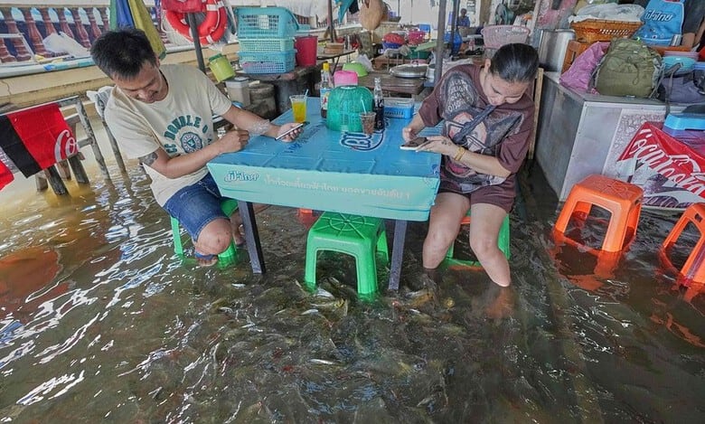 Flooded restaurant in Thailand