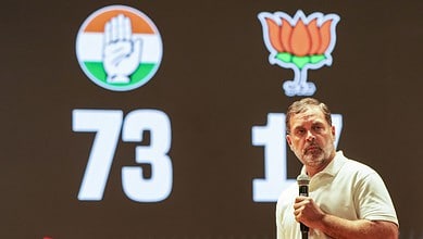 LoP in the Lok Sabha and Congress leader Rahul Gandhi addresses a press conference in New Delhi on Wednesday. (PTI Photo/Arun Sharma)