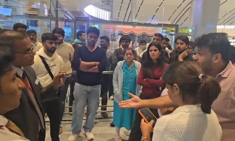 Passengers confront airline officials over flight delay at Hyderabad airport