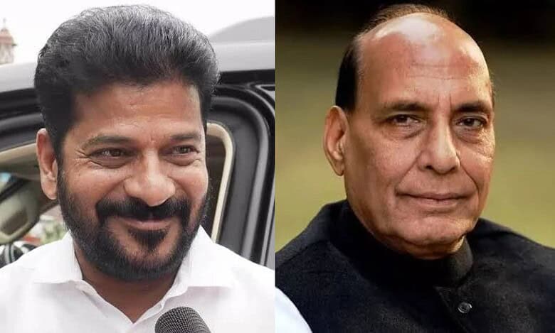 Telangana CM A Revanth Reddy (left) and Union defence minister Rajnath Singh