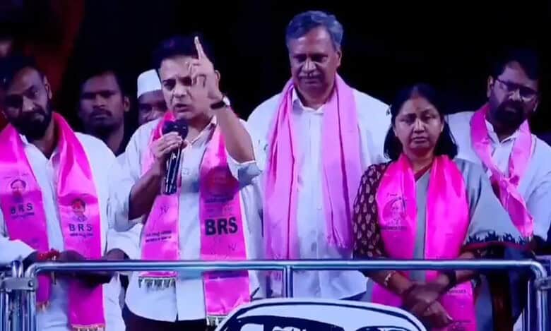 BRS working president addresses a rally in Yousufguda division of Jubilee Hills constituency