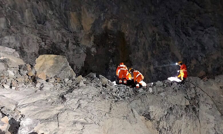 Rescue worker at Stone Quarry collapse site in UP