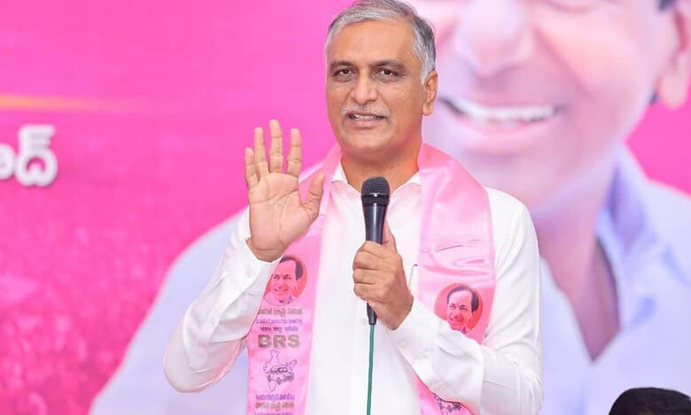 BRS MLA Harish Rao addresses a meeting