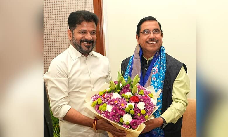 Telangana CM Revanth Reddy with Union Minister Pralhad Joshi in Hyderabad