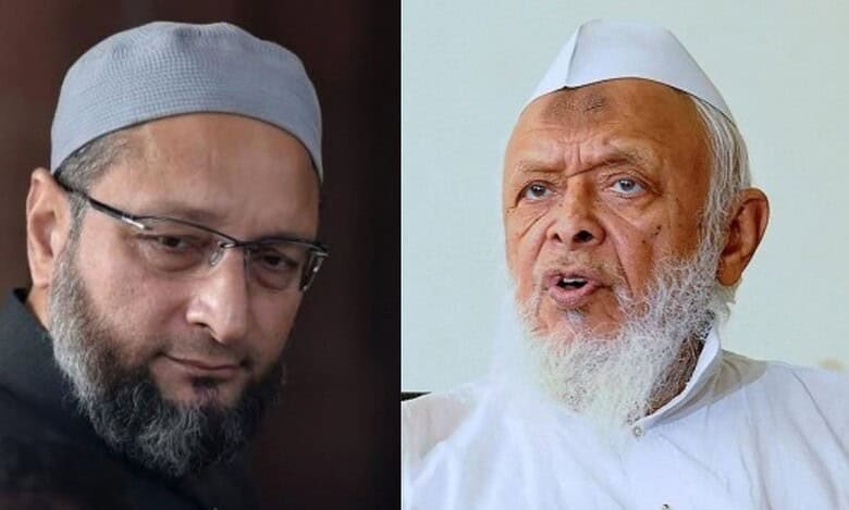 AIMIM chief Asaduddin Owaisi (left) and Jamiat chief Maulana Arshad Madani (right)