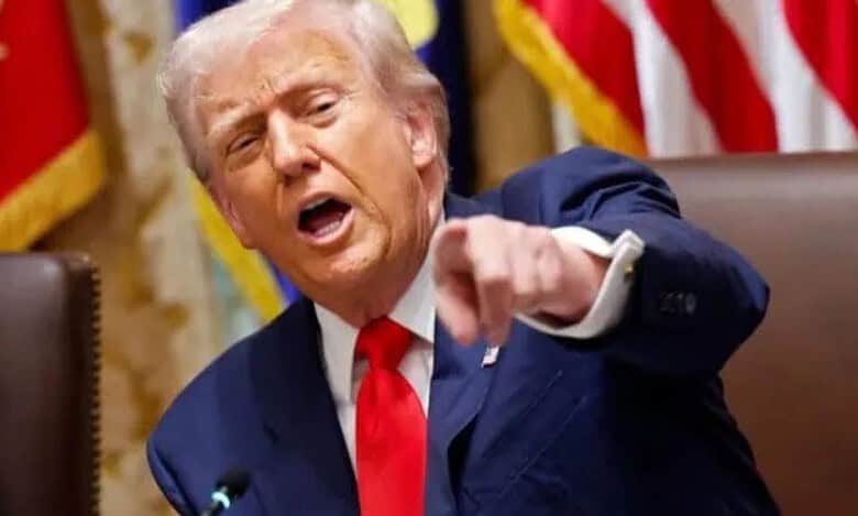 US President Donald Trump addresses a meeting