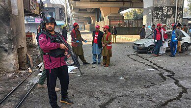 Security personnel in Pakistan after the airstrike