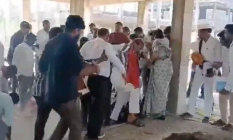 Vemulvada MLA Adi Srinivas falls at the construction site