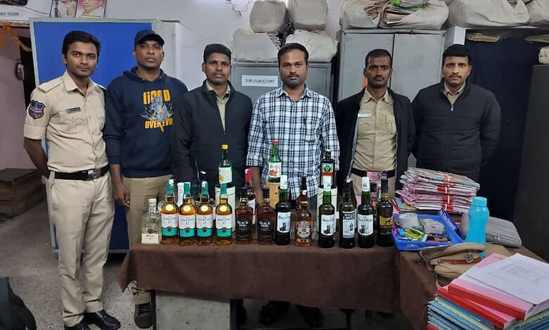 Some of the 40 liquor bottles seized by excise department