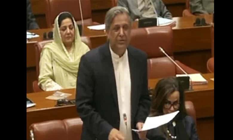 Law Minister Azam Nazeer Tarar addresses the Senate session in Islamabad.