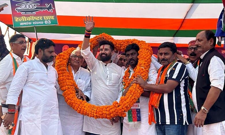 Sasaram: Union Minister and LJP (Ramvilas) chief Chirag Paswan during a rally for Bihar Assembly elections, in Sasaram, Saturday, Nov. 8, 2025. (PTI Photo)