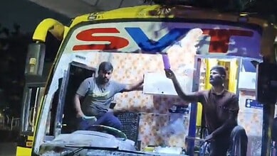 Private bus attacked in Hyderabad's Chaitanyapuri