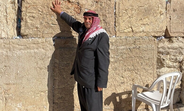 Abdul-Ilah Al-Maala, a Jordanian man, stands near the Western Wall in occupied Jerusalem during a controversial settler-led visit linked to normalisation with Israel.