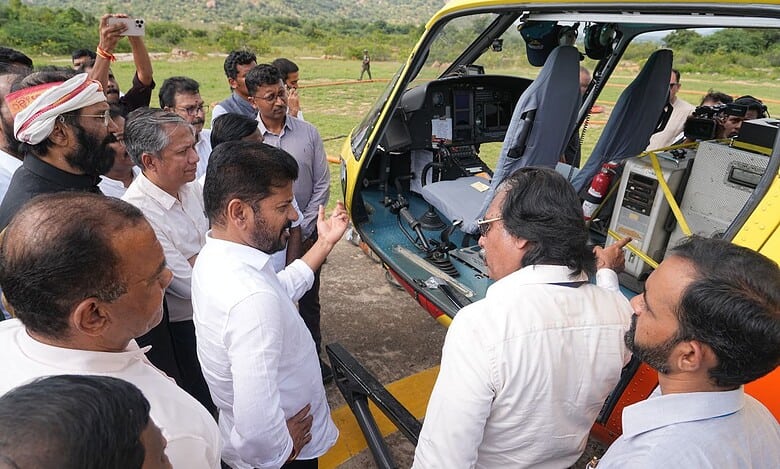 Image of Telangana CM Revanth Reddy at the SLBC tunnel.