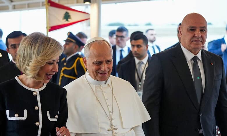 Religious leader arriving in Beirut, greeted by officials.
