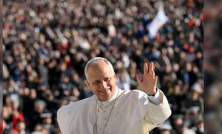 Pope Leo XIV greets pilgrims during a public audience.