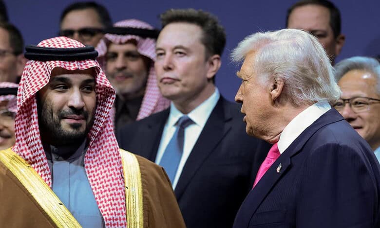 Saudi Crown Prince Mohammed bin Salman and US President Donald Trump are seen interacting during a high-level international event.