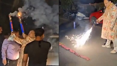 Builder bursts crackers on Surat road to celebrate son’s birthday, arrested