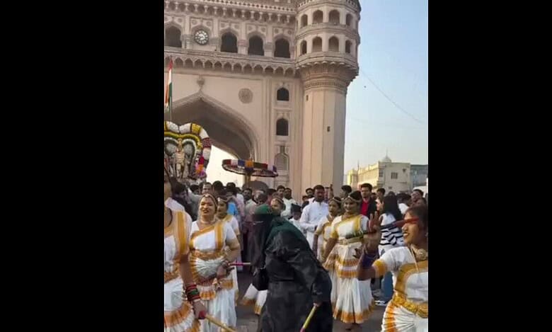 Burqa-clad Hyderabad woman dances during Vaikuntha Ekadashi celebration