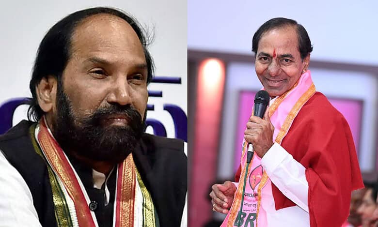 Telangana irrigation minister Uttam Kumar Reddy (left) and BRS supremo KCR (right)