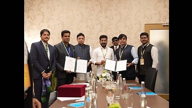 Telangana CM Revanth Reddy and IT Minister Sridhar Babu, after signing investment agreements