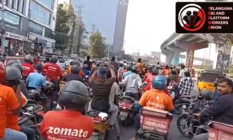 Gig workers carry out strike in Hyderabad on Christmas