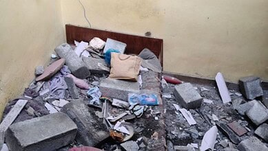 The incident took place around 3 pm when the hollow bricks from an under-construction building fell on the asbestos sheet of the temporary shed.