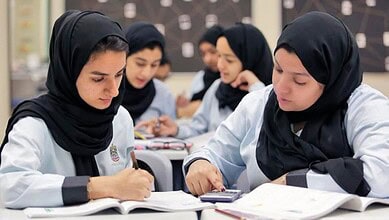 Students attend class at a UAE school following the national curriculum.