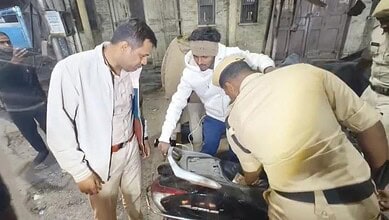 Hyderabad police officials check a vehicle during Operation Kavach