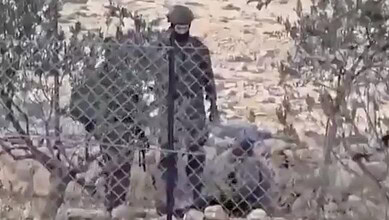 Israeli soldiers assault a Palestinian man