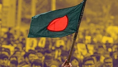 Bangaldesh flag seen in a protest.