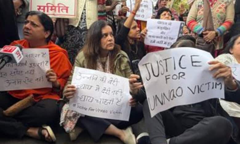 Women protest against suspension of jail term of accused BJP leader Sengar in Unnao rape