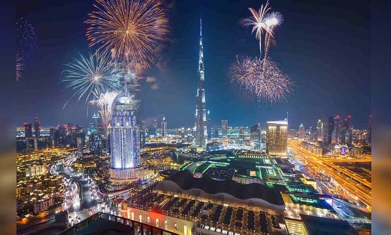 Representative image of fireworks lighting up Dubai’s skyline near Burj Khalifa on New Year’s Eve.