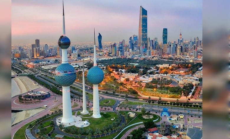 Kuwait City skyline with Kuwait Towers overlooking the Arabian Gulf.