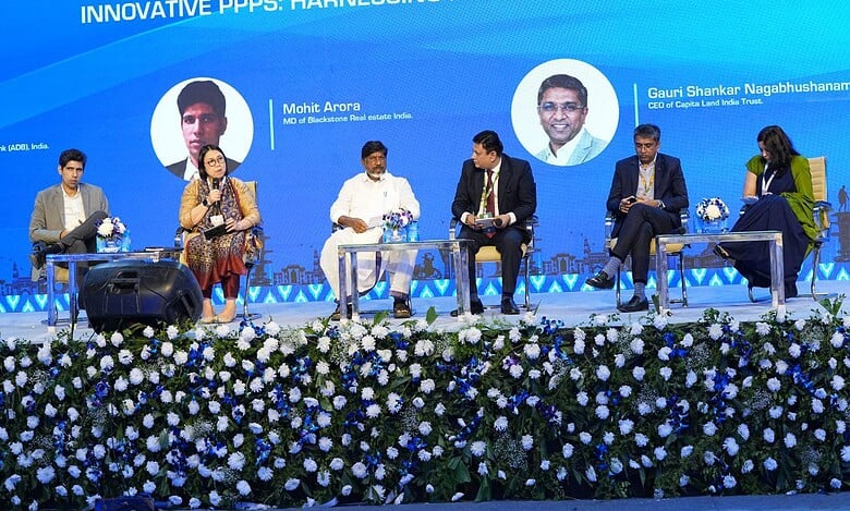 Image of Telangana deputy CM Bhatti Vikramarka at the Telangana Rising Summit in Hyderabad.