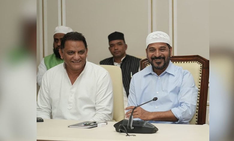 Telangana Chief Minister Revanth Reddy with Minister Mohammad Azharuddin