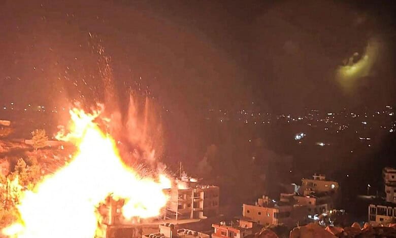 An Israeli air strike targets a Lebanese village