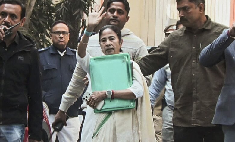 West Bengal Chief Minister Mamata Banerjee outside I-PAC chief Prateek Jain's home in Kolkata.