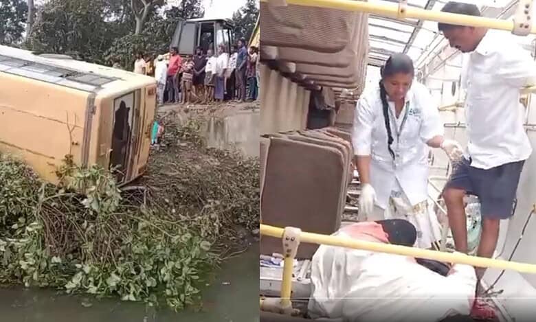 Eng college bus overturns in Bhadradri Kothagudem; several students injured