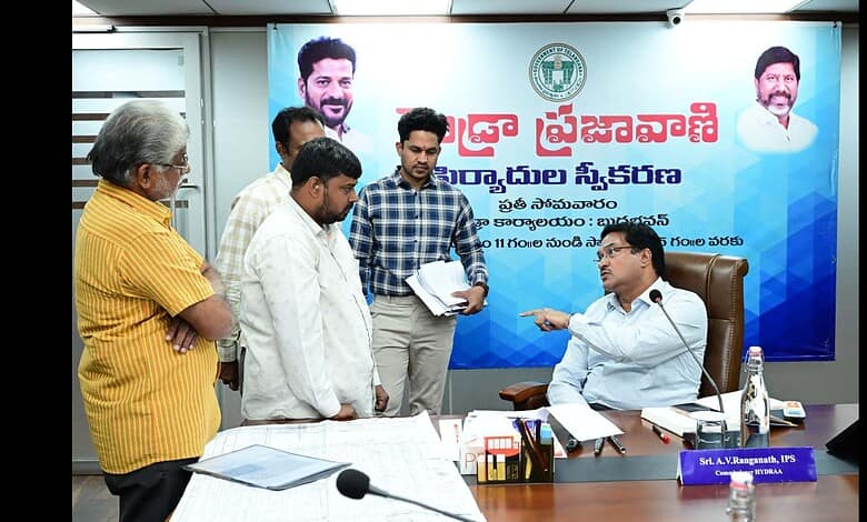 HYDRAA Commissioner AV Ranganath interacts with complainants during Praja vaani