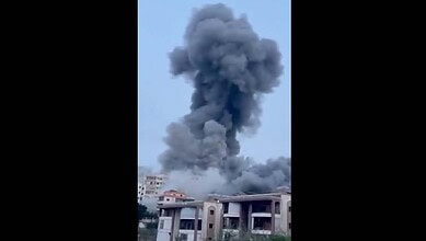 Smoke coming out after a building was bombed in Lebanon
