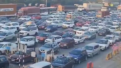 Image shows heavy traffic on Hyderabad-Vijayawada highway amid Sankranti rush