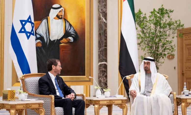 Uae President Sheikh Mohamed bin Zayed Al Nahyan with Israeli President Isaac Herzog