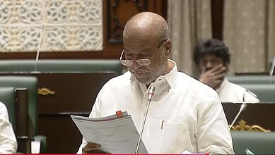 Telangana Health Minister C Damodar Raja Narasimha addresses the Telangana Assembly