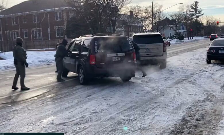 Image of the scene where a woman was shot by ICE agents in Minneapolis.
