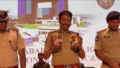 Hyderabad Commissioner of Police VC Sajjanar displays seized Chinese Manjha