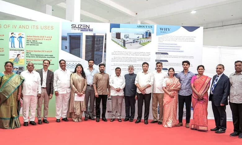 Telangana CM Revanth Reddy poses with Suzen Medicare founders.