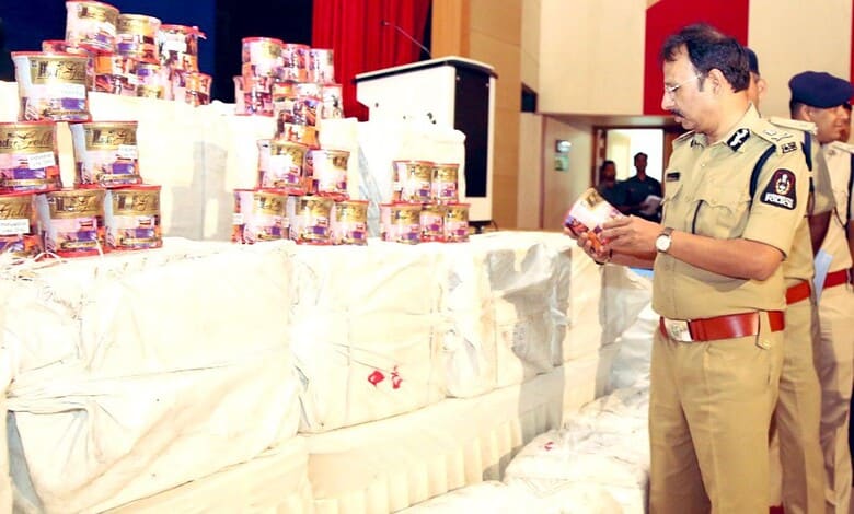 Hyderabad Commissioner of Police looks at the Chinese Maja seized from vendors